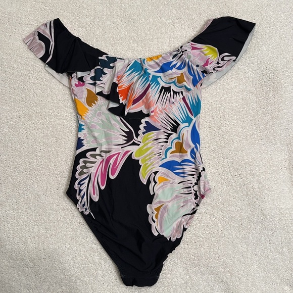 Trina Turk Off Shoulder Ruffle One Piece Swimsuit - Seychelles Multicolor - Picture 6 of 9